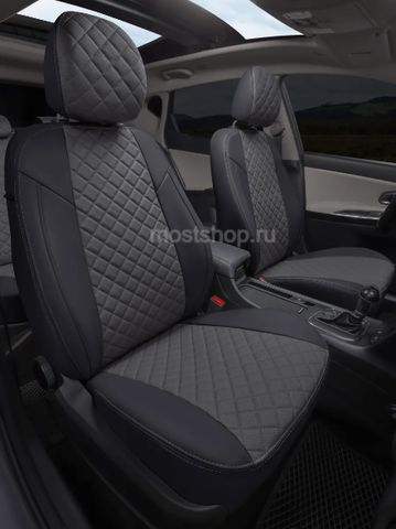 Авточехлы Mazda CX-5 (40/60) Direct, Drive с 11-17г. (черные бока и тыл, центр красная алькантара ромб (широкий)) (Эксклюзивный комплект)