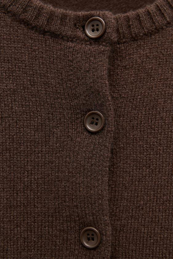 ZARA БАЗОВЫЙ КАРДИГАН ИЗ 100% ШЕРСТИ, КОРИЧНЕВЫЙ