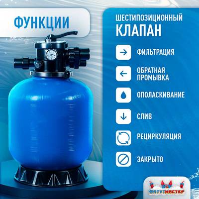 Песочный фильтр WL-ADG500 для бассейна до 92 м³, до 80 кг песка, до 11500 л/ч