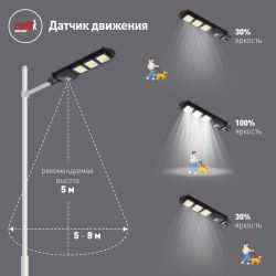 ЭРА Консольный светильник на солн. бат.,COB,с кронштейном,60W,с датчи. движ.,ПДУ,1100lm, 5000К, IP65 | Уличное освещение на солнечных батареях