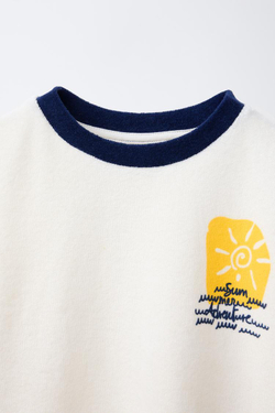 ZARA ФУТБОЛКА ИЗ МАХРОВОЙ ТКАНИ, ЭКРЮ