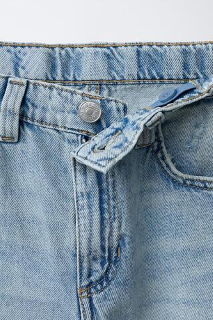 ZARA ДЖИНСЫ WIDE LEG С ВЫШИТЫМ ТЕКСТОМ, ГОЛУБОЙ