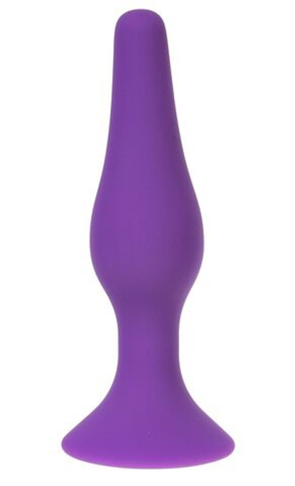 Фиолетовая силиконовая анальная пробка размера L - 12,2 см.
