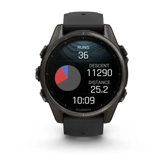 Мультиспортивные GPS часы Garmin Fenix 8S (43 mm) AMOLED, Sapphire Carbon Gray DLC Titanium with Black/Pebble Gray Silicone 010-02903-21