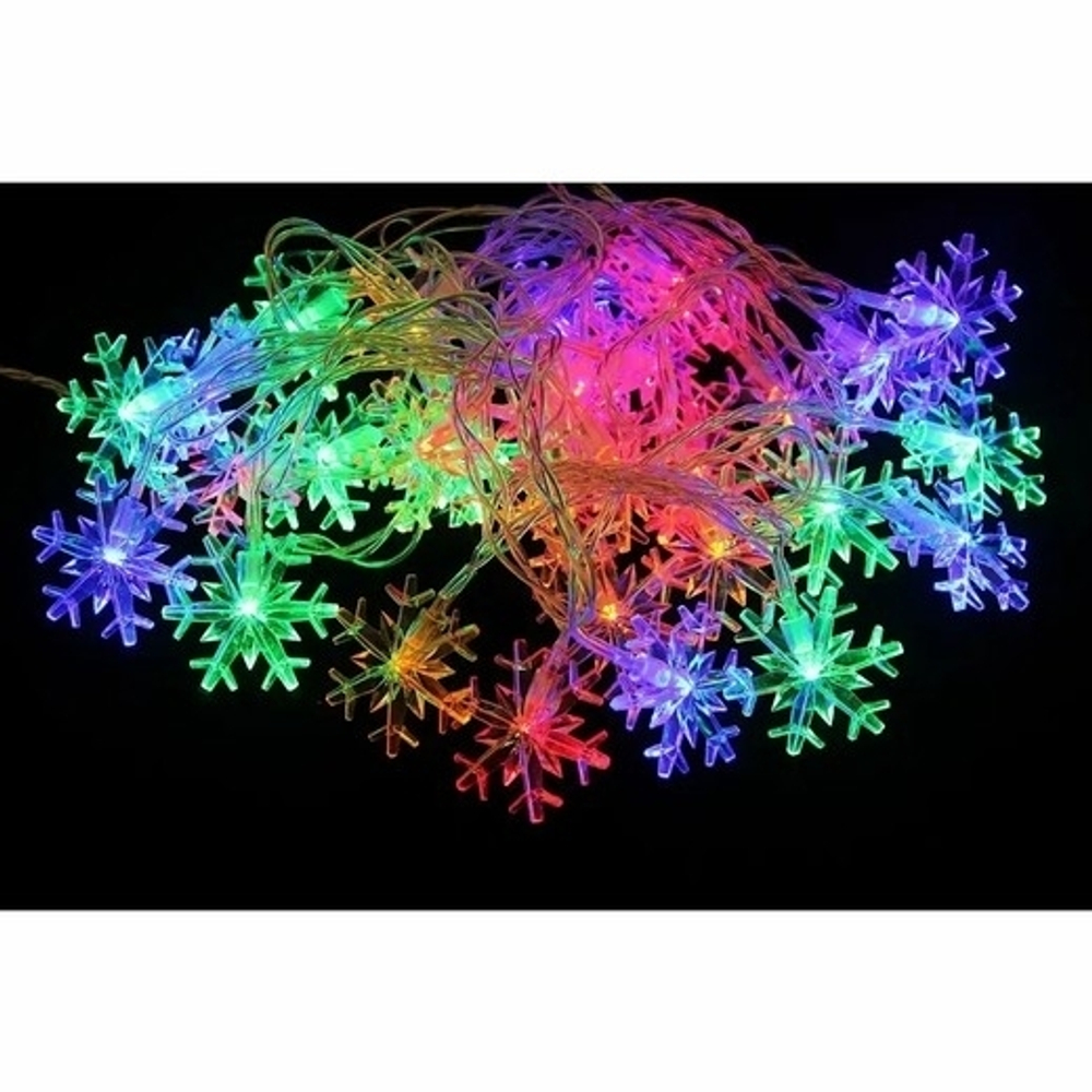 Гирлянда светодиодная Снежинка, прозрачная нить, IP20, 20LED цветная