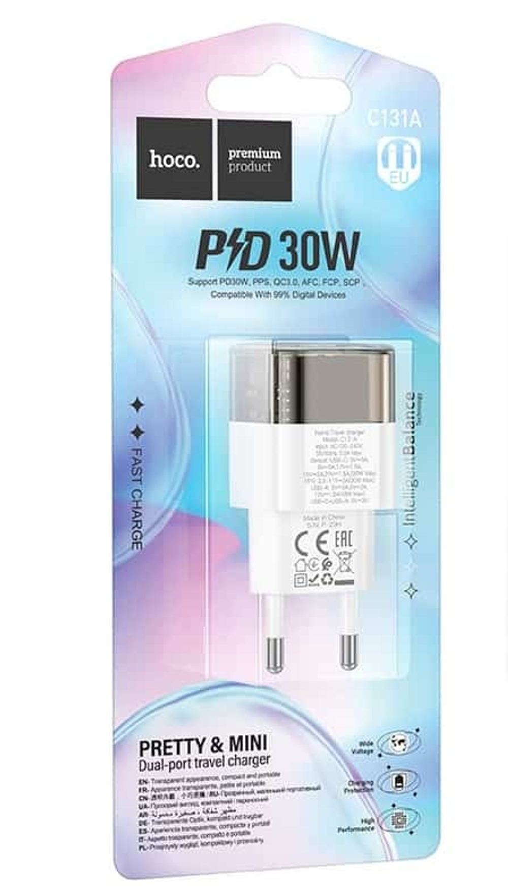 Сетевой адаптер питания HOCO C131A PD 30W + QC 3.0 (белый)