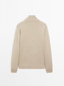 Massimo Dutti Кардиган из 100% хлопка с застежкой-молнией, светло-бежевый