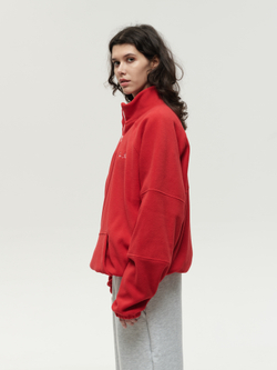 Drawstring Half-Zipped Sweatshirt Red High