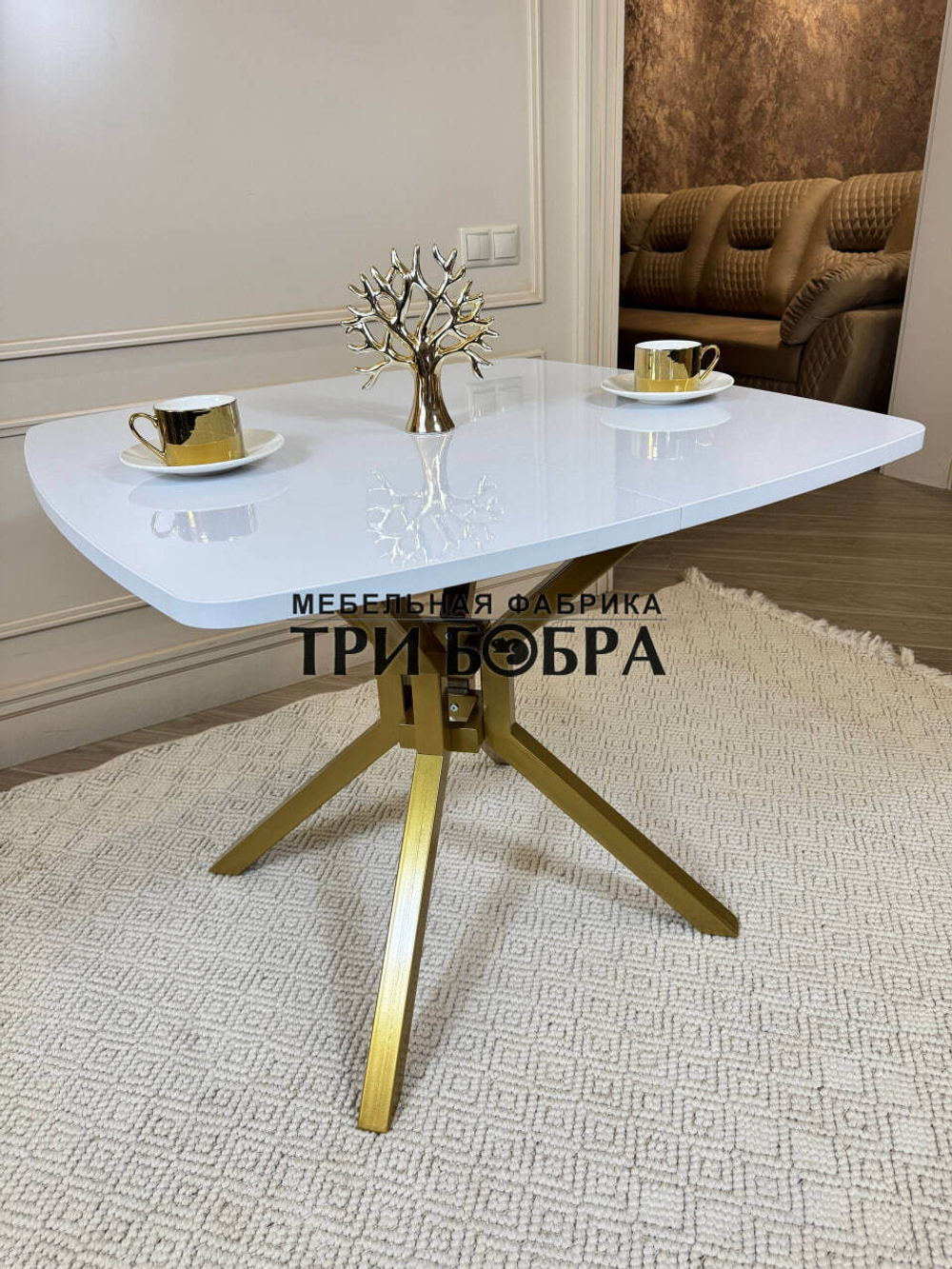 Кухонный раздвижной стол "Румба", белый глянец