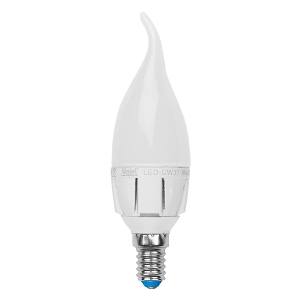 LED-CW37-6W/WW/E14/FR ALP01WH Лампа светодиодная. Форма свеча на ветру, матовая колба. Материал корпуса алюминий. Цвет свечения теплый белый. Серия