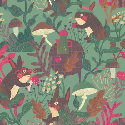 кролики на зеленом