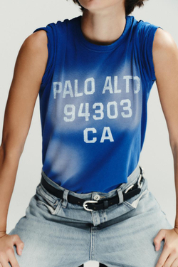 ZARA ФУТБОЛКА С ЭФФЕКТОМ ПОТЕРТОСТИ И НАДПИСЬЮ, СИНИЙ