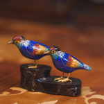 Парные фигурки птичек в технике клуазоне на подставке