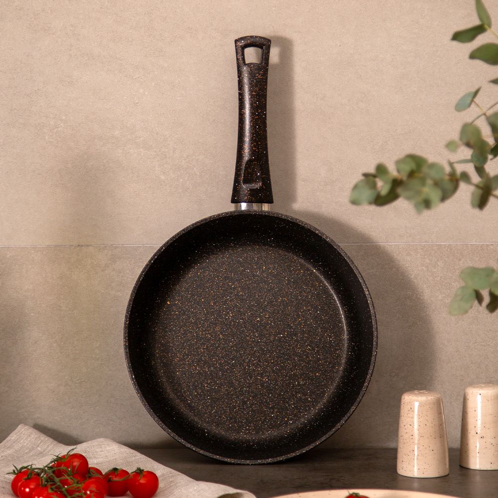 СКОВОРОДА AGNESS ГЛУБОКАЯ С АНТИПРИГАРНЫМ "МРАМОРНЫМ" ПОКРЫТИЕМ, СЕРИЯ GRANITE, 24Х6,1СМ