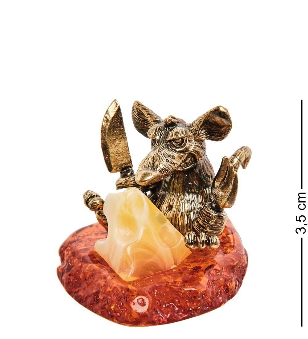 AM- 472 Фигурка «Мышь за трапезой» (латунь, янтарь)