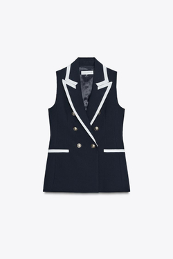 ZARA ЖИЛЕТ С КОНТРАСТНОЙ ОТДЕЛКОЙ, МОРСКОЙ СИНИЙ