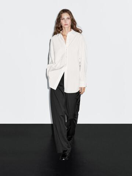 Massimo Dutti Рубашка в полоску с рукавами «летучая мышь», белый