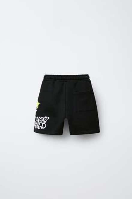ZARA ШОРТЫ-БЕРМУДЫ С ПРИНТОМ SMILEYWORLD ®, ЧЕРНЫЙ