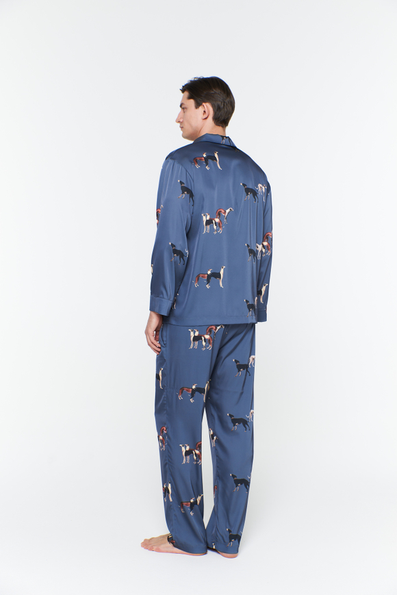 Шелковый мужской костюм с борзыми графит