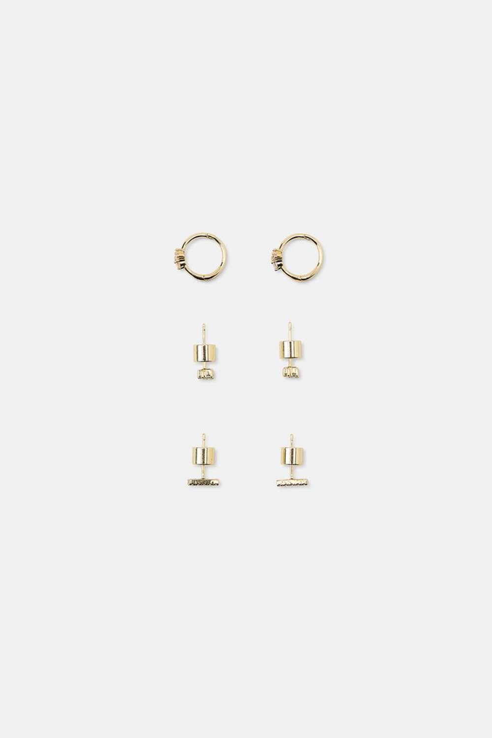 ZARA НАБОР ИЗ 3 МИНИМАЛИСТИЧНЫХ СЕРЕГ СО СТРАЗАМИ, ЗОЛОТИСТЫЙ