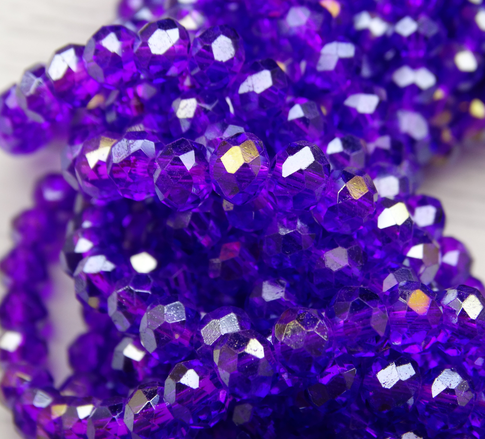 БП045ДС46 Хрустальные бусины "рондель", цвет: фиолетовый AB прозр., 4х6 мм, кол-во: 58-60 шт.