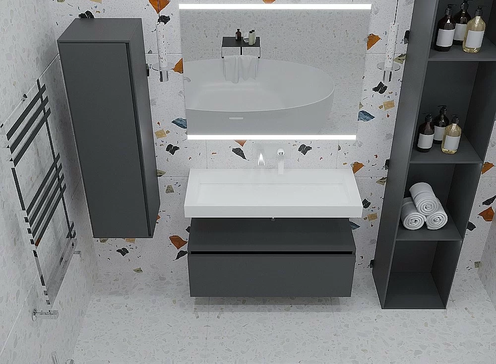 Тумба с раковиной Armadi Art Flat 140 антрацит матовый