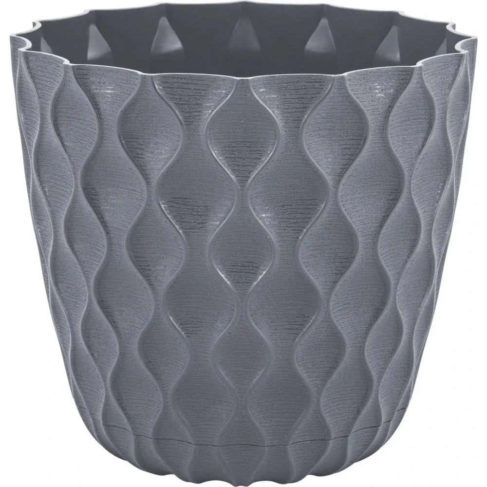 Горшок для цветов пластиковый 1,4л d-14,5см «Wave» с дренажной сеткой и съемным поддоном, вулканический серый