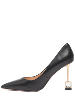 Женские туфли кожаные черные с квадратным каблуком