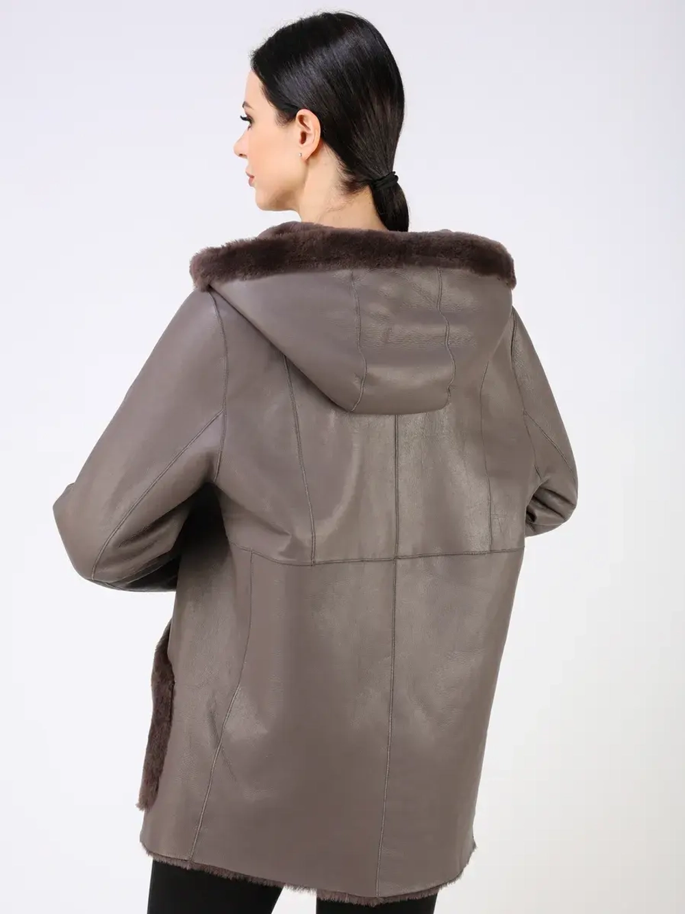 Дубленка зимняя двухсторонняя шуба с капюшоном