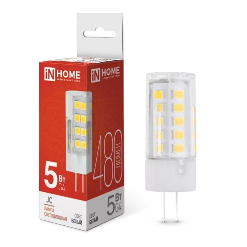 Лампа светодиодная LED-JC 5Вт 12В G4 4000К БЕЛЫЙ 480Лм IN HOME
