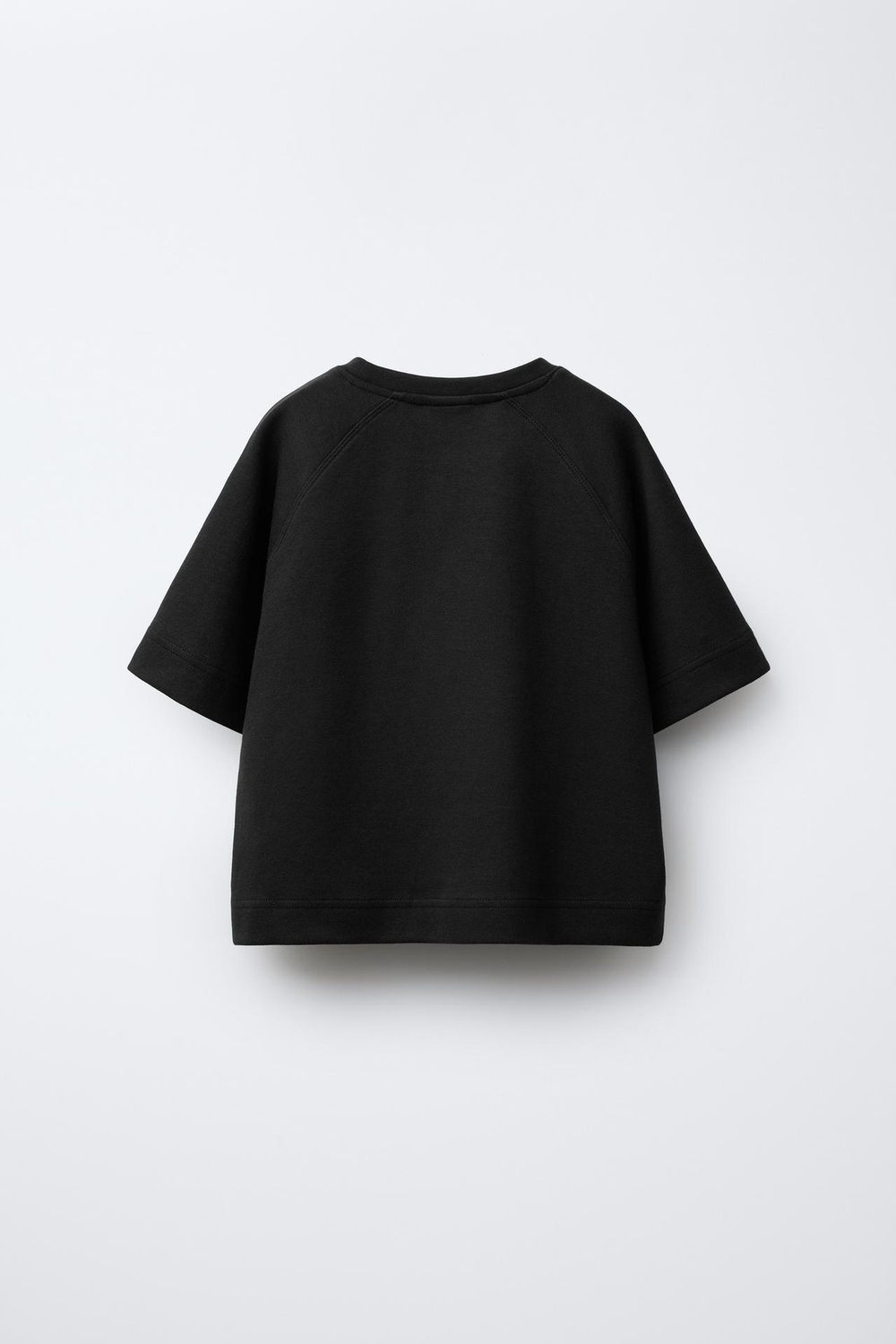 ZARA ОДНОТОННАЯ ФУТБОЛКА INTERLOCK, ЧЕРНЫЙ