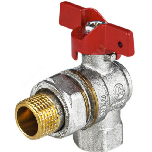 Кран шаровой латунь никель угловой 1011 Euro Ду 15 Ру40 ВР/"американка" полнопроходной бабочка Aquasfera 1011-01