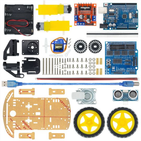 Arduino Набор для сборки 2WD робота с контроллером Arduino UNO, УЗ датчиком, отсеком для батареек АА