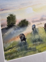 Картина авторская акварельная в паспарту 30х40 см на стену для интерьера "Утренняя идиллия"