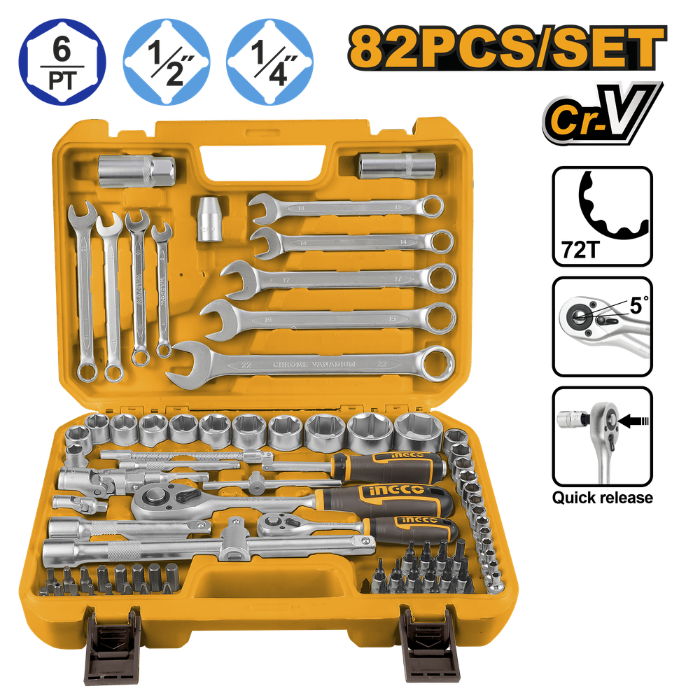 Набор торцевых головок INGCO HKTS42802 INDUSTRIAL 1/4&quot;, 1/2&quot; 82 шт.