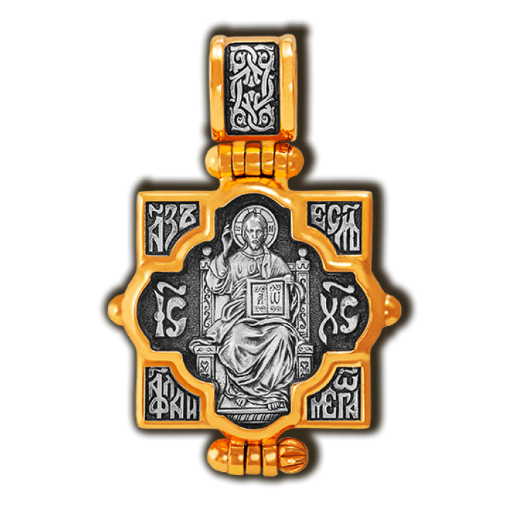 Иисус Христос на троне и Божья Матерь Всецарица. Мощевик нательный.