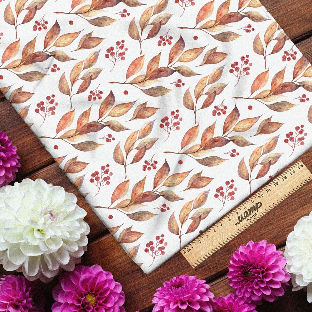 Ткань бифлекс осенние листочки изящные