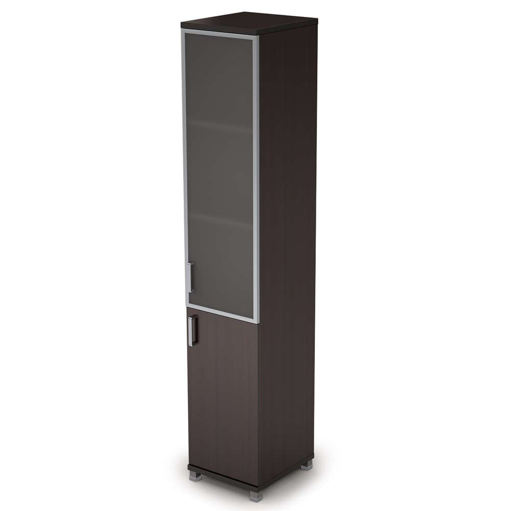 Шкаф узкий высокий со стеклом в раме (задняя стенка ЛДСП) АВАНС (AVANCE)