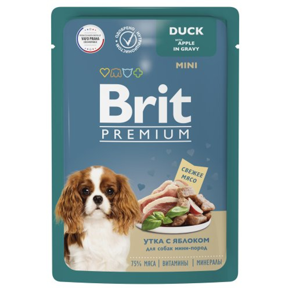 Влажный корм Брит BRIT PREMIUM пауч для взрослых собак мини пород, утка с яблоком в соусе 85г 14уп