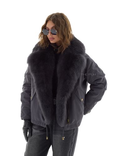 Графитовая пуховая парка с мехом лисы