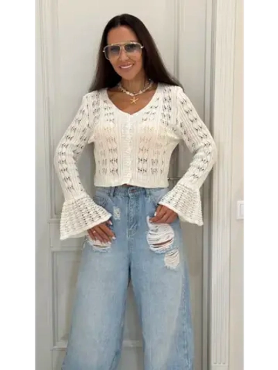 Кардиган вязаный укороченный на пуговицах летний