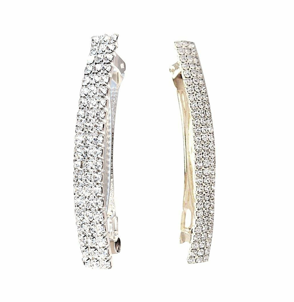 Заколка автомат французская весенняя заколка-автомат для волос. Со стразами в три ряда. Цвет серебро.