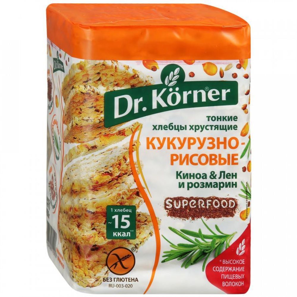 Хлебцы Dr.Korner, кукуруза/рис/киноа/лен/розмарин, 100 г