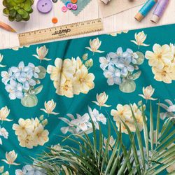 Ткань ниагара пастельные полевые цветы на зелёном фоне