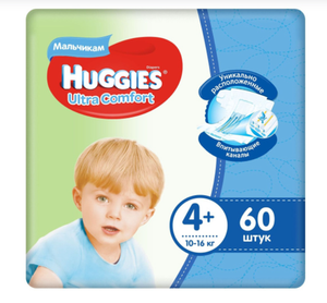 ПОДГУЗНИКИ HUGGIES 4+ ULTRA COMFORT ДЛЯ МАЛЬЧИКОВ 10-16КГ 60ШТ