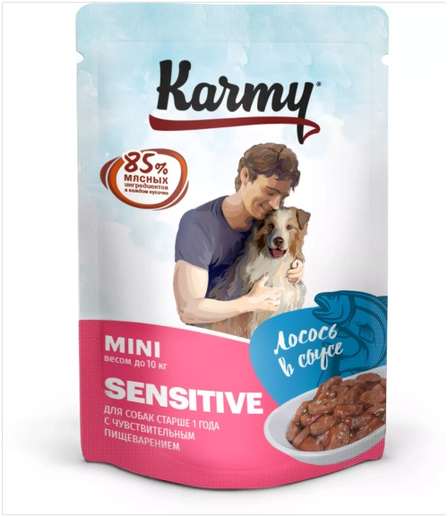 Karmy Mini Sensitive влажный корм для собак мини пород Лосось в соусе, 80 г.