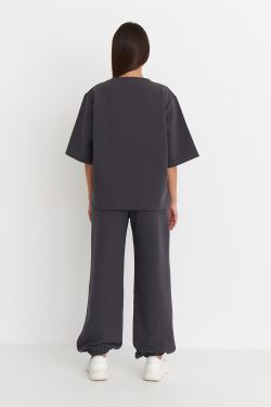 Футболка оверсайз из рифленого хлопка цвета антрацит