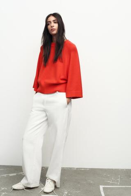 ZARA ВЯЗАНЫЙ СВИТЕР С ШИРОКИМИ РУКАВАМИ, КРАСНЫЙ