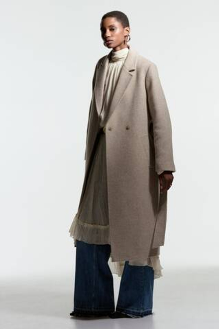 H&M Пальто из смесовой шерсти с поясом, светло-бежевый