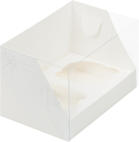Коробка для 2 капкейков БЕЛАЯ с пластиковой крышкой 16 х 10 х 10 см